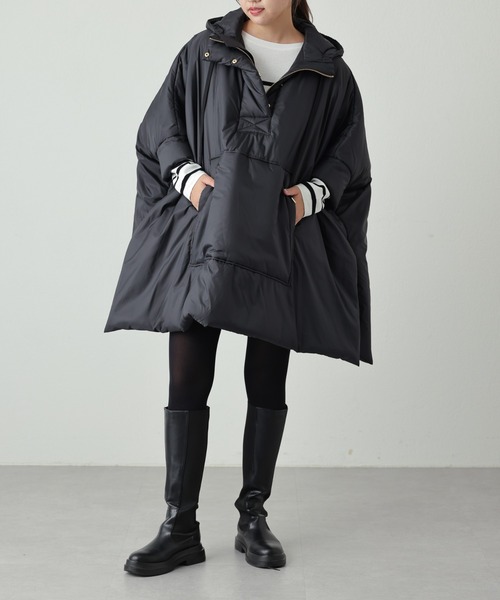 【美品】PROTAGONISTA フード付きアウター　中綿ポンチョ型 美品】PROTAGONISTA フード付きアウター 中綿ポンチョ型