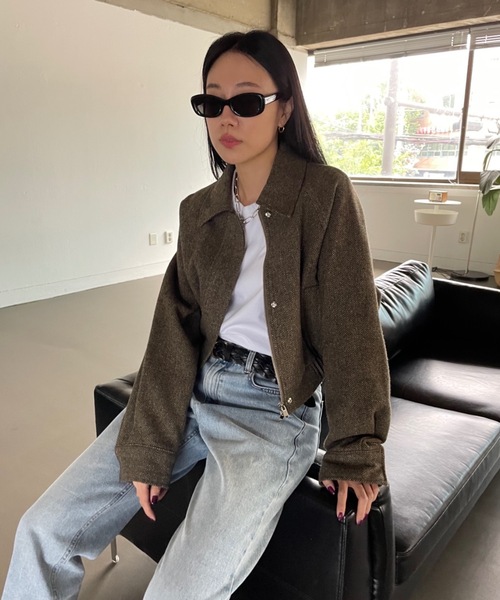 Didot.showroom（ディドット ショールーム）の「《 シェットランドウール100％ 》ヘリンボーンツイードブルゾン（ブルゾン・レディース・カーキ・FREE）」の2枚目の写真