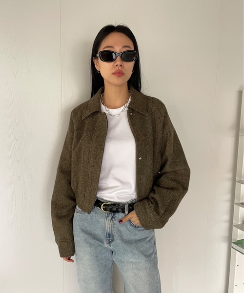Didot.showroom（ディドット ショールーム）の「《 シェットランドウール100％ 》ヘリンボーンツイードブルゾン（ブルゾン・レディース・カーキ・FREE）」の10枚目の写真