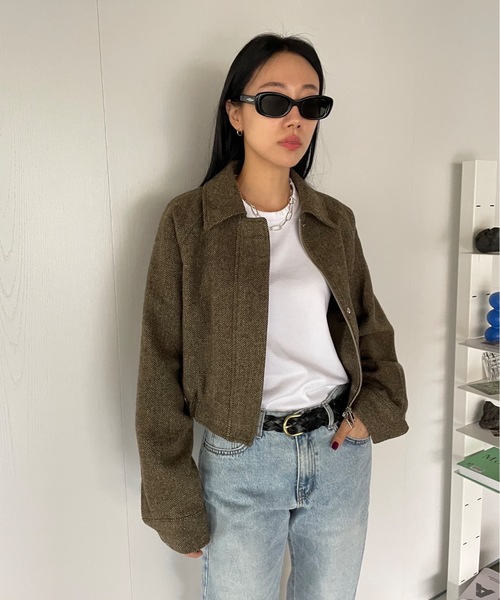 Didot.showroom（ディドット ショールーム）の「《 シェットランドウール100％ 》ヘリンボーンツイードブルゾン（ブルゾン・レディース・カーキ・FREE）」の5枚目の写真
