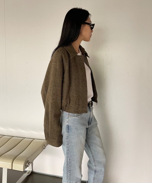 Didot.showroom（ディドット ショールーム）の「《 シェットランドウール100％ 》ヘリンボーンツイードブルゾン（ブルゾン・レディース・カーキ・FREE）」の12枚目の写真