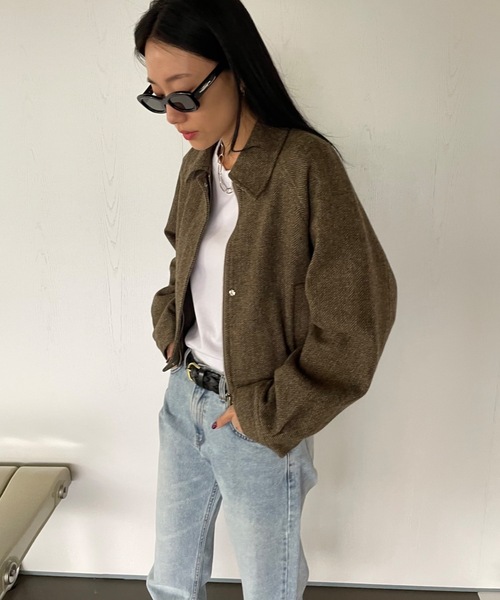 Didot.showroom（ディドット ショールーム）の「《 シェットランドウール100％ 》ヘリンボーンツイードブルゾン（ブルゾン・レディース・カーキ・FREE）」の6枚目の写真