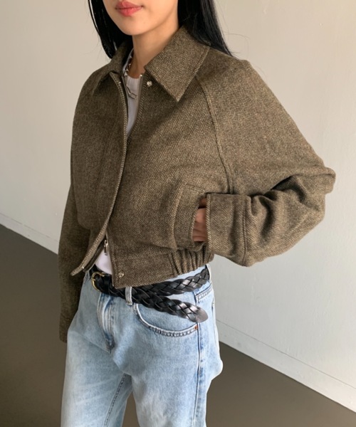 Didot.showroom（ディドット ショールーム）の「《 シェットランドウール100％ 》ヘリンボーンツイードブルゾン（ブルゾン・レディース・カーキ・FREE）」の22枚目の写真