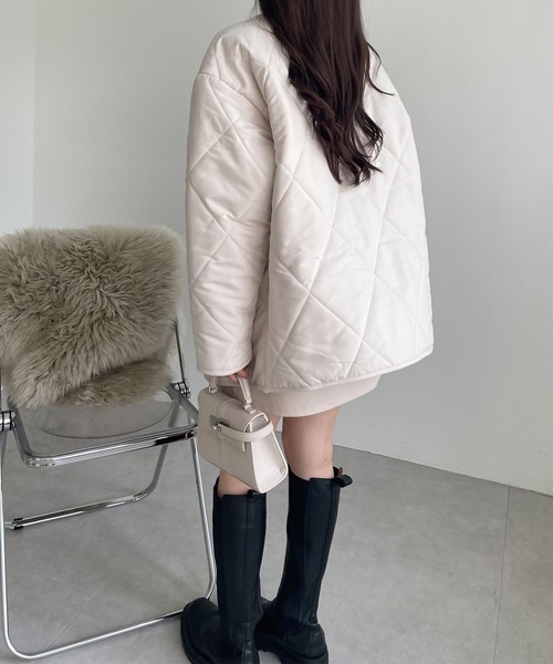 襟ボア2wayダイヤキルティングブルゾン（ブルゾン）｜andme