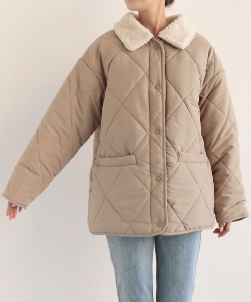 andme(アンドミー)の「襟ボア2wayダイヤキルティングブルゾン(ブルゾン・レディース・ベージュ/アイボリー/ブラック・M)」の14枚目の写真