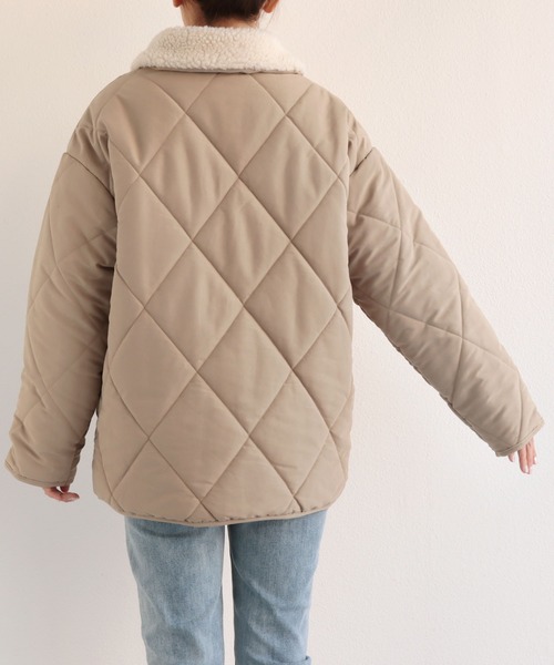 襟ボア2wayダイヤキルティングブルゾン（ブルゾン）｜andme