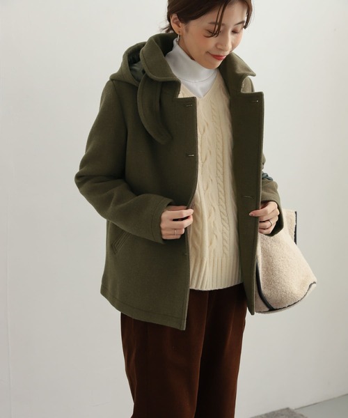 URBAN RESEARCH DOORS（アーバンリサーチドアーズ）の「ショールカラー2WAYショートコート（ピーコート・レディース・カーキ/ブラック/キャメル・SMALL/MEDIUM）」の5枚目の写真