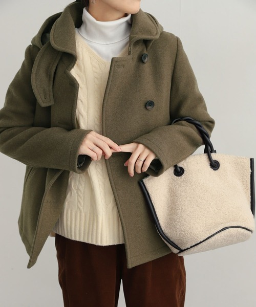 URBAN RESEARCH DOORS（アーバンリサーチドアーズ）の「ショールカラー2WAYショートコート（ピーコート・レディース・カーキ/ブラック/キャメル・SMALL/MEDIUM）」の8枚目の写真