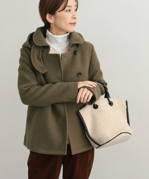 URBAN RESEARCH DOORS（アーバンリサーチドアーズ）の「ショールカラー2WAYショートコート（ピーコート・レディース・カーキ/ブラック/キャメル・SMALL/MEDIUM）」の9枚目の写真