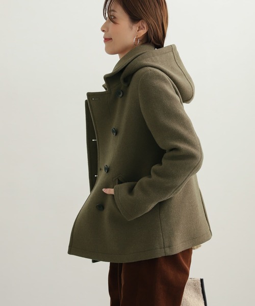 URBAN RESEARCH DOORS（アーバンリサーチドアーズ）の「ショールカラー2WAYショートコート（ピーコート・レディース・カーキ/ブラック/キャメル・SMALL/MEDIUM）」の12枚目の写真