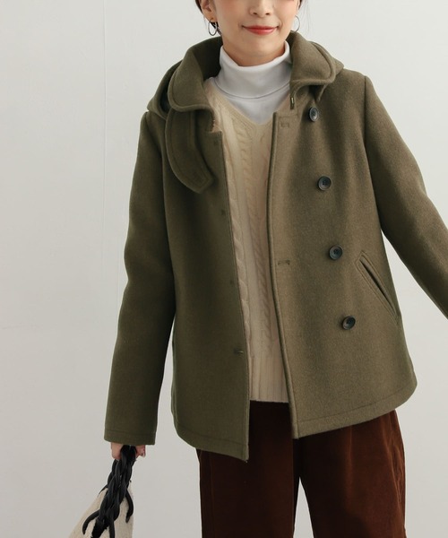 URBAN RESEARCH DOORS（アーバンリサーチドアーズ）の「ショールカラー2WAYショートコート（ピーコート・レディース・カーキ/ブラック/キャメル・SMALL/MEDIUM）」の13枚目の写真