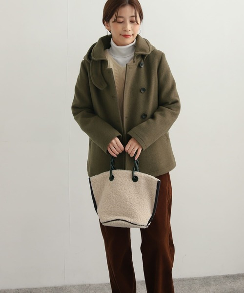 URBAN RESEARCH DOORS（アーバンリサーチドアーズ）の「ショールカラー2WAYショートコート（ピーコート・レディース・カーキ/ブラック/キャメル・SMALL/MEDIUM）」の14枚目の写真