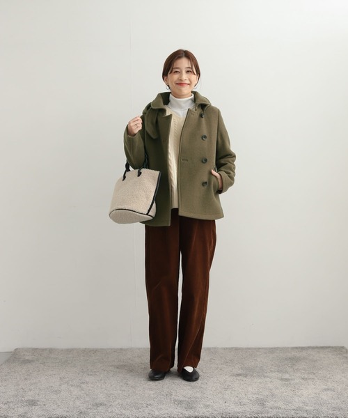 URBAN RESEARCH DOORS（アーバンリサーチドアーズ）の「ショールカラー2WAYショートコート（ピーコート・レディース・カーキ/ブラック/キャメル・SMALL/MEDIUM）」の15枚目の写真