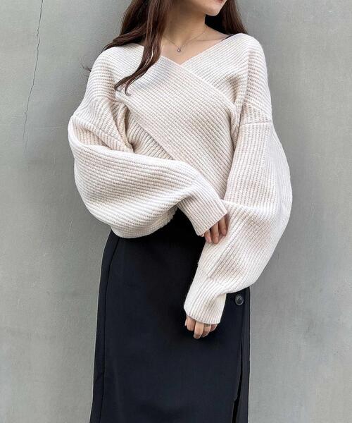 INGNI(イング)の「もちもちカシュクールニット(ニット/セーター・レディース・アイボリー/ブラック/グレー系その他/ブルー・M)」の9枚目の写真