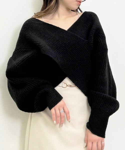 INGNI(イング)の「もちもちカシュクールニット(ニット/セーター・レディース・アイボリー/ブラック/グレー系その他/ブルー・M)」の2枚目の写真