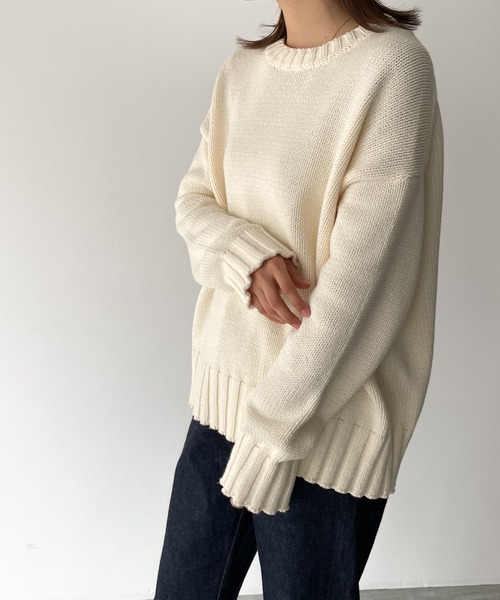 RED CHOP WORKS(レッドチョップワークス)の「RED CHOP WORKS(レッドチョップワークス) コットンクルーネックニット(ニット/セーター・レディース・ネイビー/ホワイト・38)」の14枚目の写真