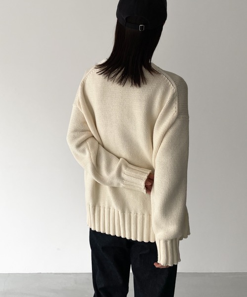 RED CHOP WORKS(レッドチョップワークス)の「RED CHOP WORKS(レッドチョップワークス) コットンクルーネックニット(ニット/セーター・レディース・ネイビー/ホワイト・38)」の15枚目の写真
