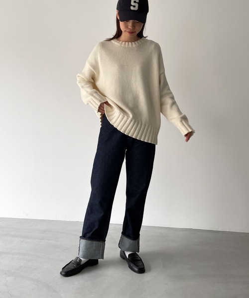 RED CHOP WORKS(レッドチョップワークス)の「RED CHOP WORKS(レッドチョップワークス) コットンクルーネックニット(ニット/セーター・レディース・ネイビー/ホワイト・38)」の16枚目の写真
