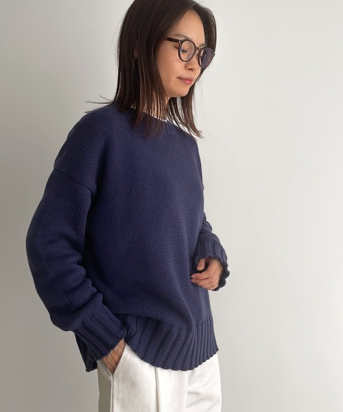 RED CHOP WORKS(レッドチョップワークス)の「RED CHOP WORKS(レッドチョップワークス) コットンクルーネックニット(ニット/セーター・レディース・ネイビー/ホワイト・38)」の17枚目の写真