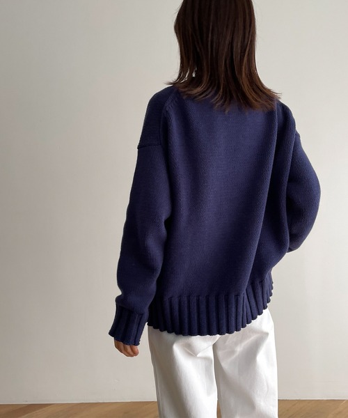 RED CHOP WORKS(レッドチョップワークス)の「RED CHOP WORKS(レッドチョップワークス) コットンクルーネックニット(ニット/セーター・レディース・ネイビー/ホワイト・38)」の18枚目の写真