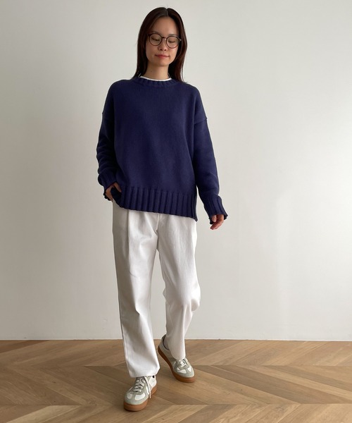 RED CHOP WORKS(レッドチョップワークス)の「RED CHOP WORKS(レッドチョップワークス) コットンクルーネックニット(ニット/セーター・レディース・ネイビー/ホワイト・38)」の19枚目の写真