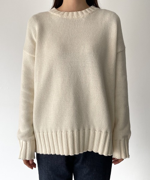 RED CHOP WORKS(レッドチョップワークス)の「RED CHOP WORKS(レッドチョップワークス) コットンクルーネックニット(ニット/セーター・レディース・ネイビー/ホワイト・38)」の20枚目の写真