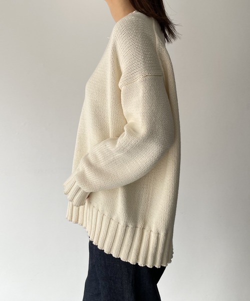 RED CHOP WORKS(レッドチョップワークス)の「RED CHOP WORKS(レッドチョップワークス) コットンクルーネックニット(ニット/セーター・レディース・ネイビー/ホワイト・38)」の21枚目の写真
