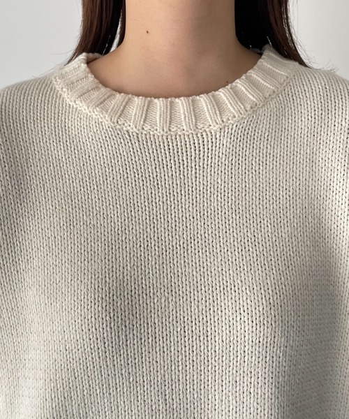 RED CHOP WORKS(レッドチョップワークス)の「RED CHOP WORKS(レッドチョップワークス) コットンクルーネックニット(ニット/セーター・レディース・ネイビー/ホワイト・38)」の22枚目の写真