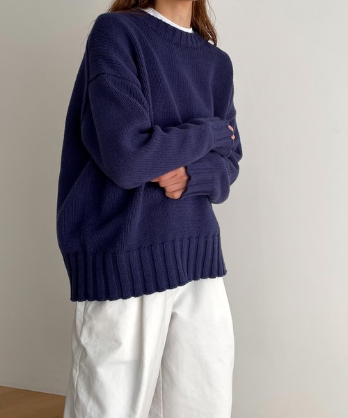 RED CHOP WORKS(レッドチョップワークス)の「RED CHOP WORKS(レッドチョップワークス) コットンクルーネックニット(ニット/セーター・レディース・ネイビー/ホワイト・38)」の10枚目の写真