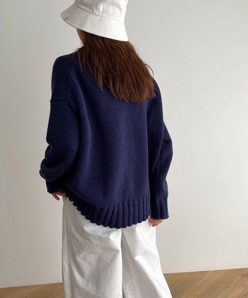 RED CHOP WORKS(レッドチョップワークス)の「RED CHOP WORKS(レッドチョップワークス) コットンクルーネックニット(ニット/セーター・レディース・ネイビー/ホワイト・38)」の9枚目の写真