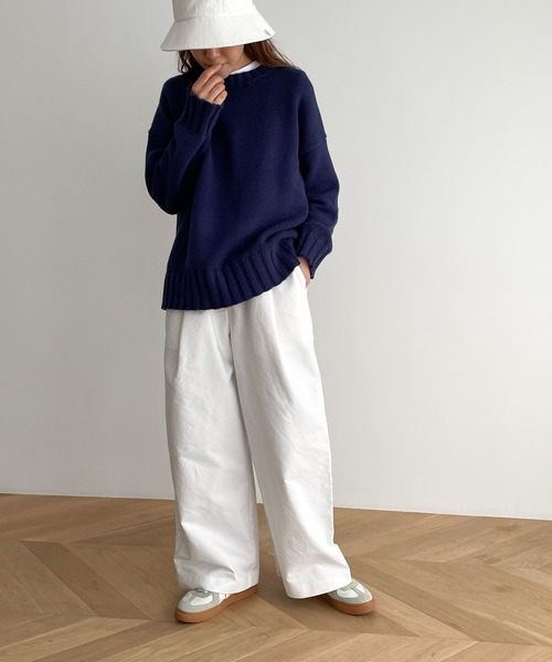 RED CHOP WORKS(レッドチョップワークス)の「RED CHOP WORKS(レッドチョップワークス) コットンクルーネックニット(ニット/セーター・レディース・ネイビー/ホワイト・38)」の8枚目の写真