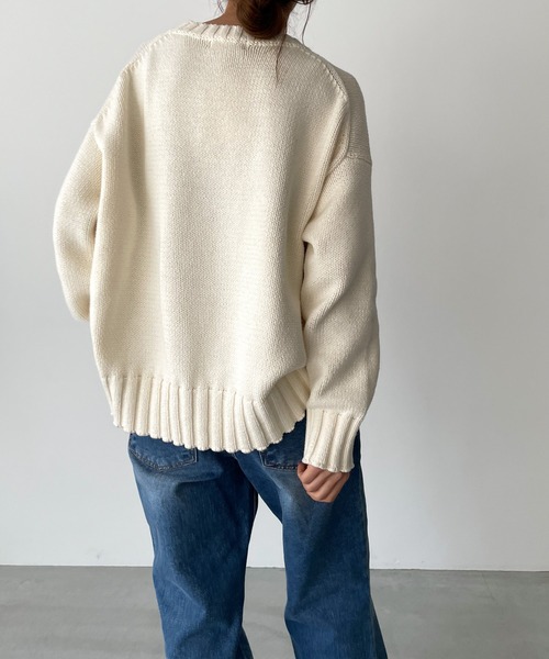 RED CHOP WORKS(レッドチョップワークス)の「RED CHOP WORKS(レッドチョップワークス) コットンクルーネックニット(ニット/セーター・レディース・ネイビー/ホワイト・38)」の12枚目の写真