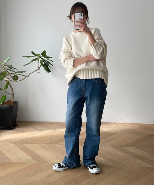 RED CHOP WORKS(レッドチョップワークス)の「RED CHOP WORKS(レッドチョップワークス) コットンクルーネックニット(ニット/セーター・レディース・ネイビー/ホワイト・38)」の11枚目の写真