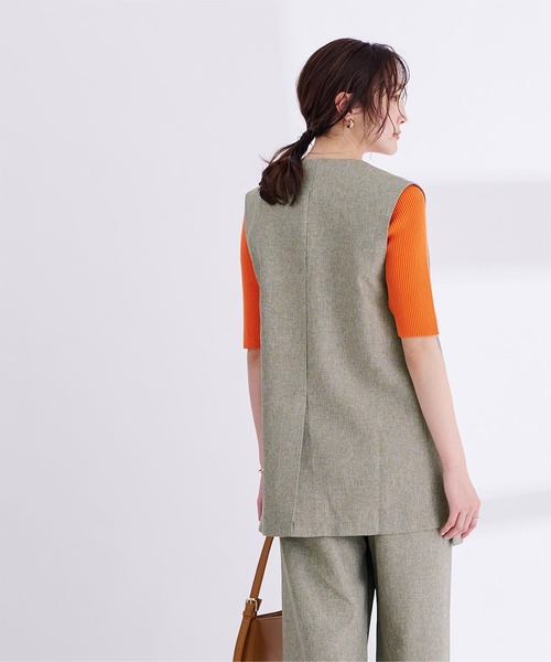 UR'S（ユアーズ）の「リネンライクVネックノーカラージレ（ノーカラー