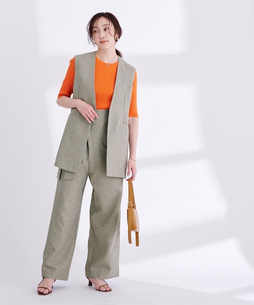 リネン　ジレ セットアップ対応】リネン ミックスツイード ジレ