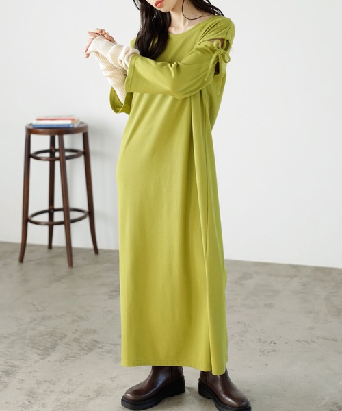 GeeRA(ジーラ)の「2WAY袖カッティングテレコリブワンピース(ワンピース・レディース・ブラック/ライトグリーン・MEDIUM/LARGE)」の2枚目の写真