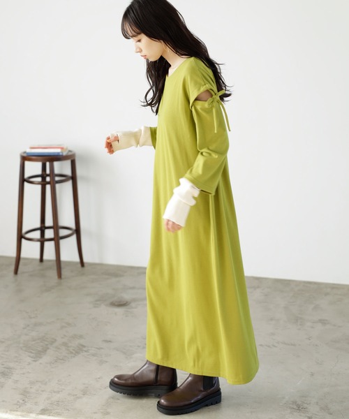 GeeRA(ジーラ)の「2WAY袖カッティングテレコリブワンピース(ワンピース・レディース・ブラック/ライトグリーン・MEDIUM/LARGE)」の9枚目の写真