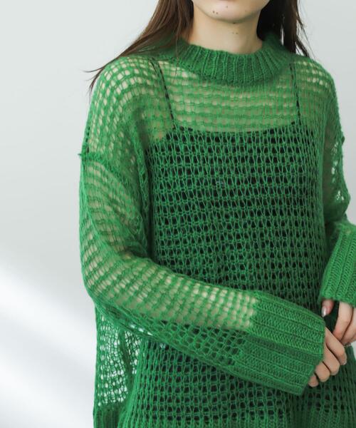 SENSE OF PLACE by URBAN RESEARCH（センスオブプレイスバイアーバンリサーチ）の「メッシュルーズセーター（ニット/セーター・レディース・グリーン/アイボリー/ブラック・ONE）」の3枚目の写真