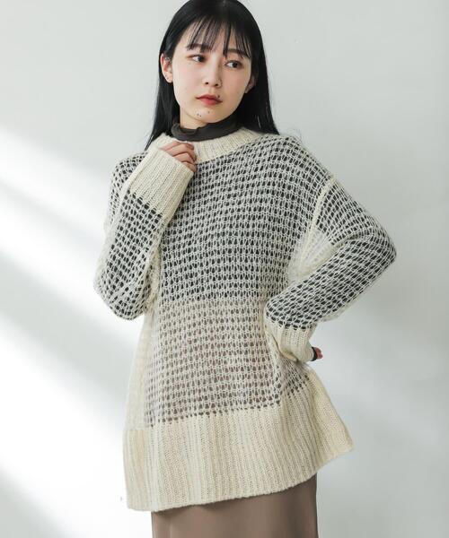 SENSE OF PLACE by URBAN RESEARCH（センスオブプレイスバイアーバンリサーチ）の「メッシュルーズセーター（ニット/セーター・レディース・グリーン/アイボリー/ブラック・ONE）」の20枚目の写真