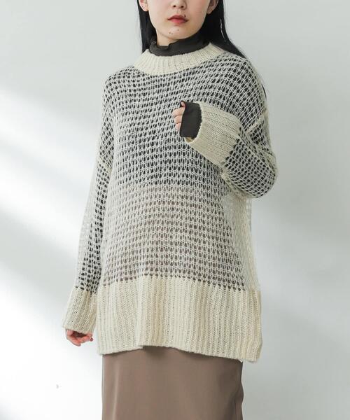 SENSE OF PLACE by URBAN RESEARCH（センスオブプレイスバイアーバンリサーチ）の「メッシュルーズセーター（ニット/セーター・レディース・グリーン/アイボリー/ブラック・ONE）」の21枚目の写真