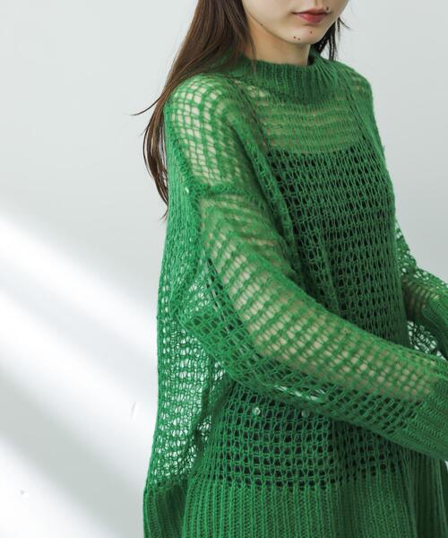 SENSE OF PLACE by URBAN RESEARCH（センスオブプレイスバイアーバンリサーチ）の「メッシュルーズセーター（ニット/セーター・レディース・グリーン/アイボリー/ブラック・ONE）」の13枚目の写真