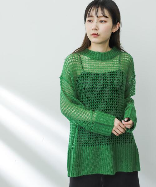 SENSE OF PLACE by URBAN RESEARCH（センスオブプレイスバイアーバンリサーチ）の「メッシュルーズセーター（ニット/セーター・レディース・グリーン/アイボリー/ブラック・ONE）」の14枚目の写真