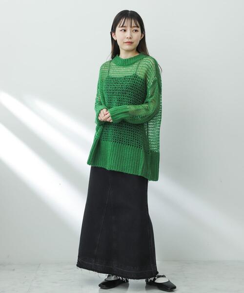 SENSE OF PLACE by URBAN RESEARCH（センスオブプレイスバイアーバンリサーチ）の「メッシュルーズセーター（ニット/セーター・レディース・グリーン/アイボリー/ブラック・ONE）」の16枚目の写真