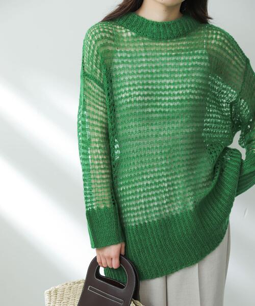 SENSE OF PLACE by URBAN RESEARCH（センスオブプレイスバイアーバンリサーチ）の「メッシュルーズセーター（ニット/セーター・レディース・グリーン/アイボリー/ブラック・ONE）」の17枚目の写真
