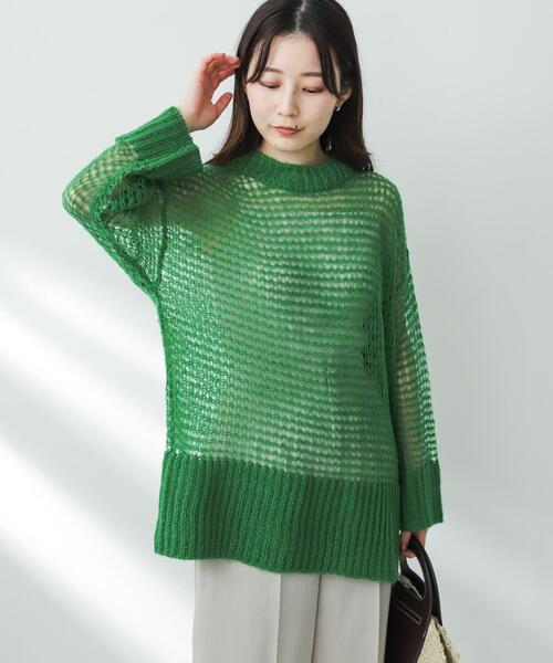 SENSE OF PLACE by URBAN RESEARCH（センスオブプレイスバイアーバンリサーチ）の「メッシュルーズセーター（ニット/セーター・レディース・グリーン/アイボリー/ブラック・ONE）」の18枚目の写真