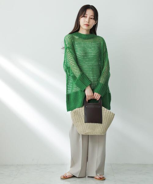 SENSE OF PLACE by URBAN RESEARCH（センスオブプレイスバイアーバンリサーチ）の「メッシュルーズセーター（ニット/セーター・レディース・グリーン/アイボリー/ブラック・ONE）」の7枚目の写真