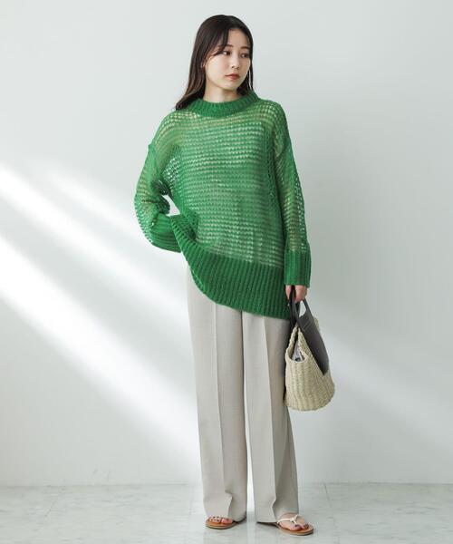 SENSE OF PLACE by URBAN RESEARCH（センスオブプレイスバイアーバンリサーチ）の「メッシュルーズセーター（ニット/セーター・レディース・グリーン/アイボリー/ブラック・ONE）」の8枚目の写真