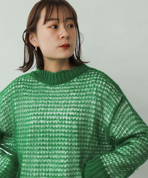 SENSE OF PLACE by URBAN RESEARCH（センスオブプレイスバイアーバンリサーチ）の「メッシュルーズセーター（ニット/セーター・レディース・グリーン/アイボリー/ブラック・ONE）」の9枚目の写真