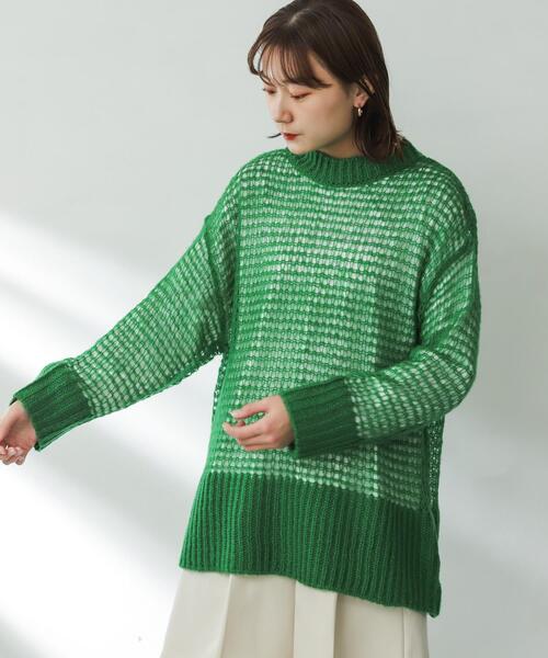 SENSE OF PLACE by URBAN RESEARCH（センスオブプレイスバイアーバンリサーチ）の「メッシュルーズセーター（ニット/セーター・レディース・グリーン/アイボリー/ブラック・ONE）」の11枚目の写真