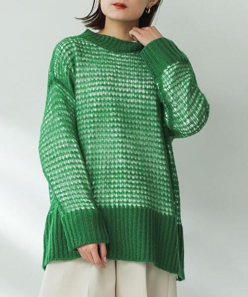 SENSE OF PLACE by URBAN RESEARCH（センスオブプレイスバイアーバンリサーチ）の「メッシュルーズセーター（ニット/セーター・レディース・グリーン/アイボリー/ブラック・ONE）」の12枚目の写真